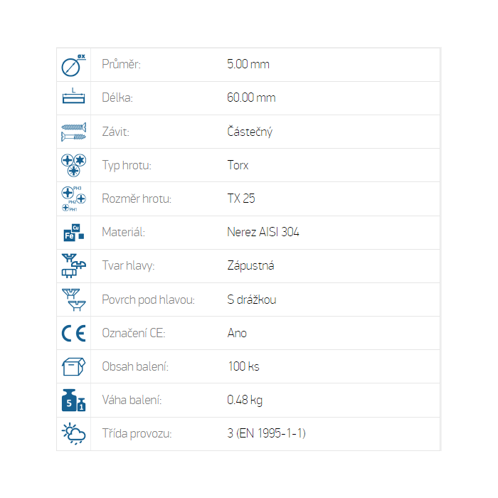Vrut terasový nerez A2 5x60 mm